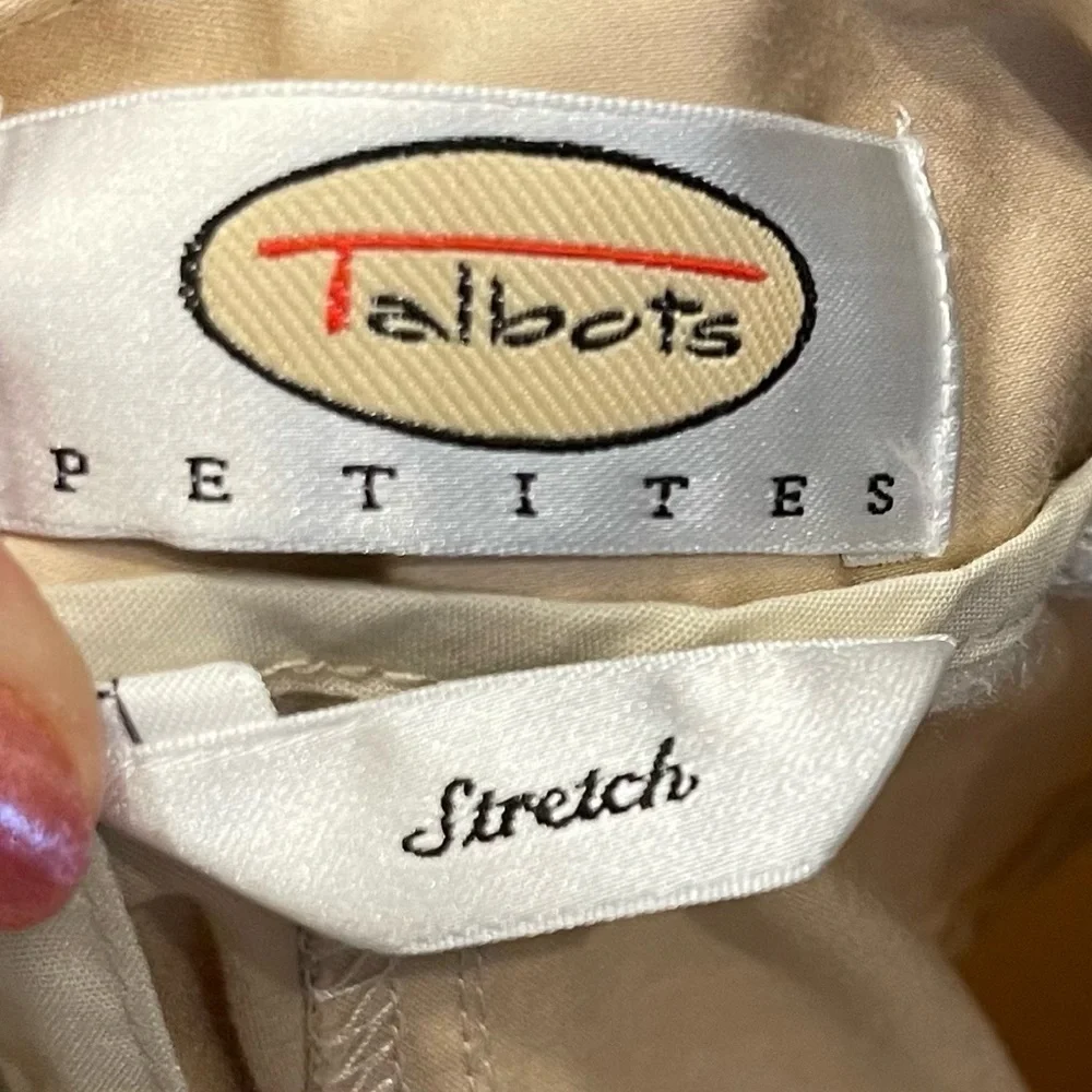 AB: Talbots Women's Pants Petite Size 10P Satin finish Cotton Blend Stretchy Tan